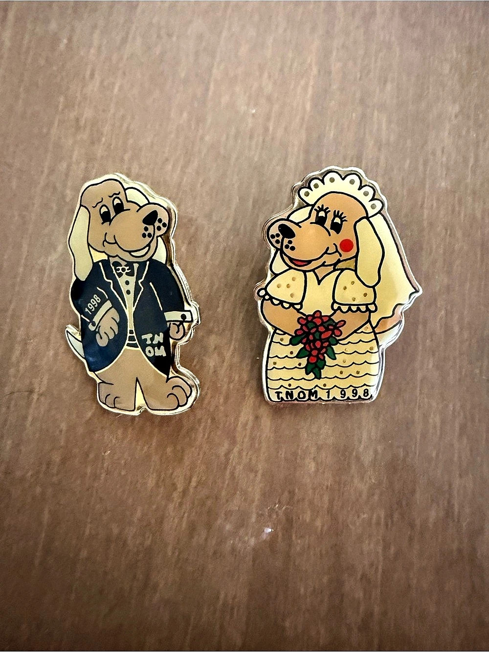 Pin-Centives Vintage 1998 Wedding Dog Lapel Pins Set Blue & White